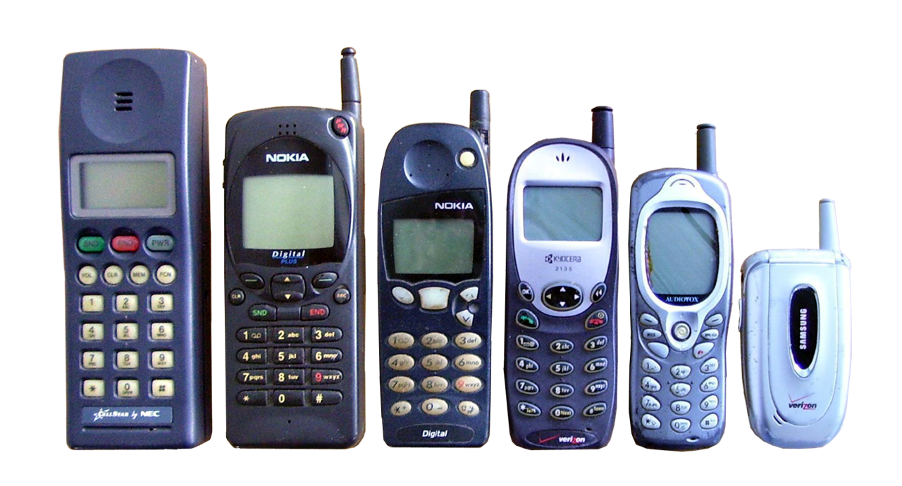 Visual timeline of the evolution of the mobile phone from the '80's to mid 2000's